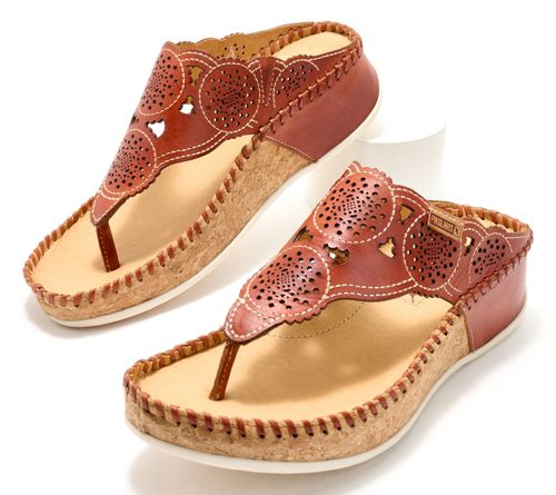 A642176 — Pikolinos Leather Thong Sandals - Albir — Brick; QVC stock photo matched to lot manifest