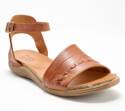 A642410 — Miz Mooz Leather Ankle Strap Sandals - Marabel — Brandy; QVC stock photo matched to lot manifest