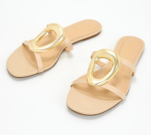 A642631 — Cecelia New York Leather Slide Sandals - Mig — Nude Gold; QVC stock photo matched to lot manifest