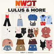 NWOT Lulus and more 25-unit women's apparel box NWOT-L-000007; stylized collage of the lot's original gallery