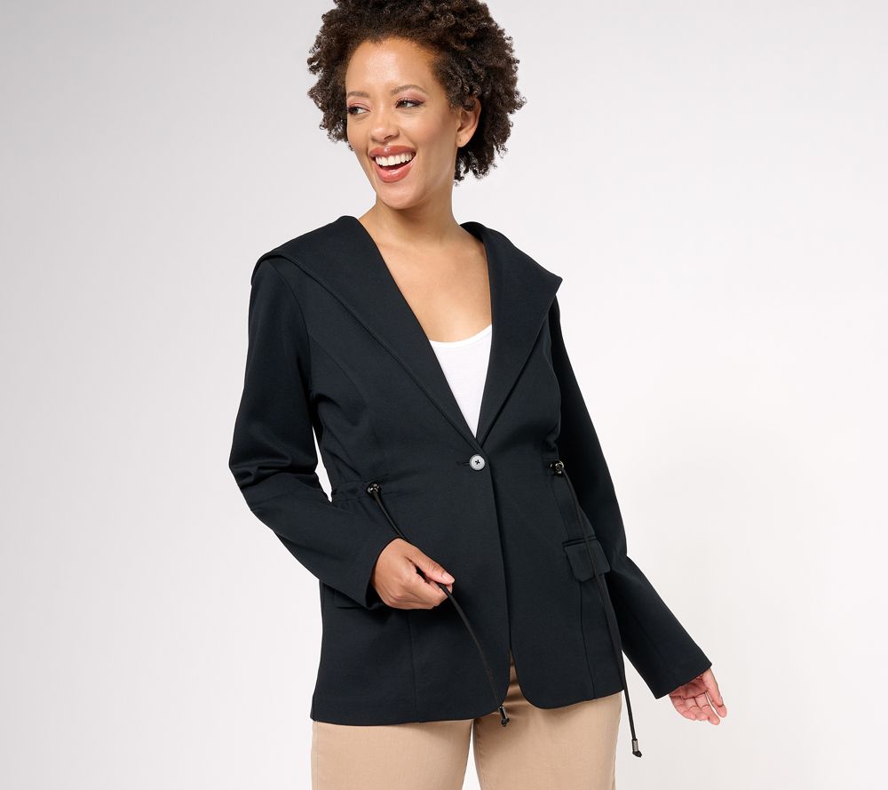 Isaac Mizrahi Live! Elements 24/7 Stretch Knit Jacket — Pitch Black (manufacturer stock photo)