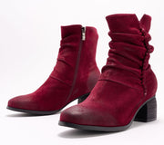 Antelope Leather Ruched Ankle Boots - Nona — Bordeaux Suede (manufacturer stock photo)