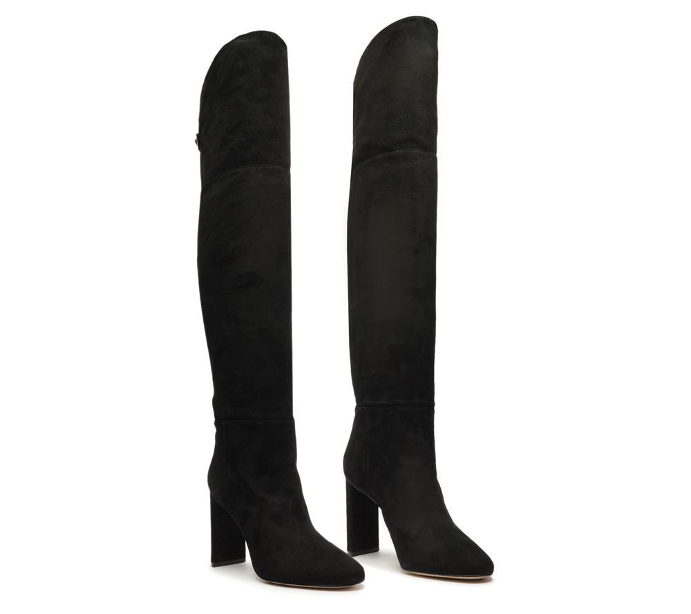 Schutz Suede Over the Knee Heeled Boots - Austine — Black; manifested style, manufacturer stock photo