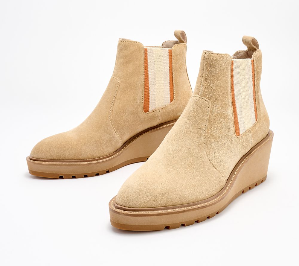 Cecelia New York Suede Wedge Booties - Gwen — Sand (manufacturer stock photo)