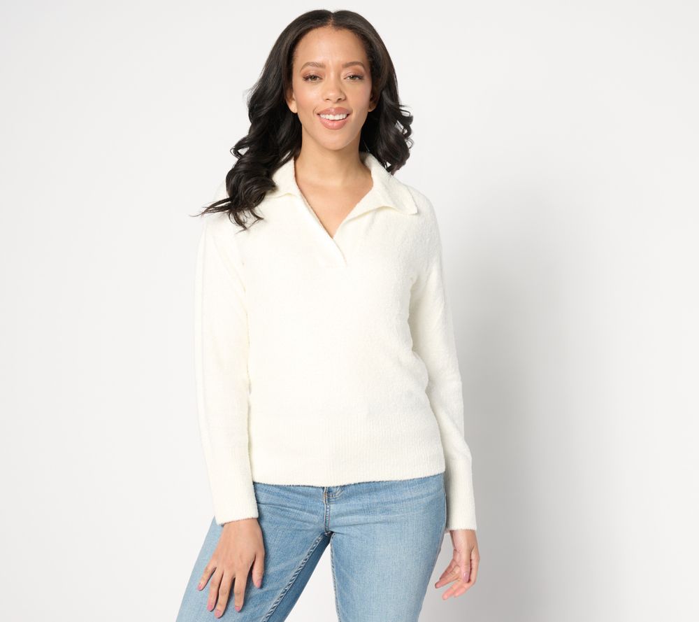 Barefoot Dreams CozyChic Lite Collared Long-Sleeve Pullover — Pearl (manufacturer stock photo)