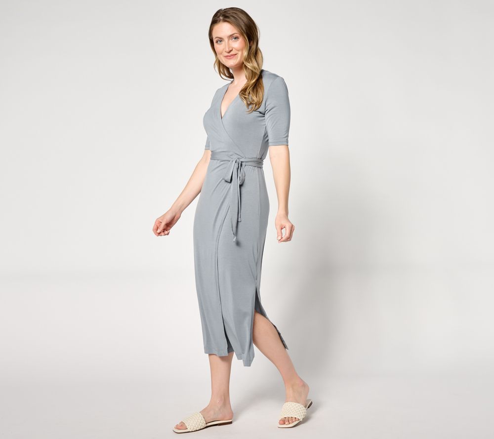 Barefoot Dreams Luxe Milk Jersey 3/4 Sleeve Wrap Dress — Waterloo (manufacturer stock photo)