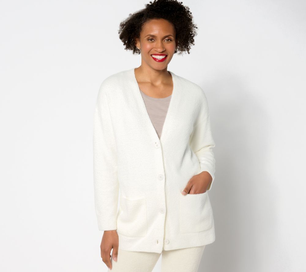 Barefoot Dreams CozyChic Lite Ribbed Pocket Cardigan — Pearl (manufacturer stock photo)
