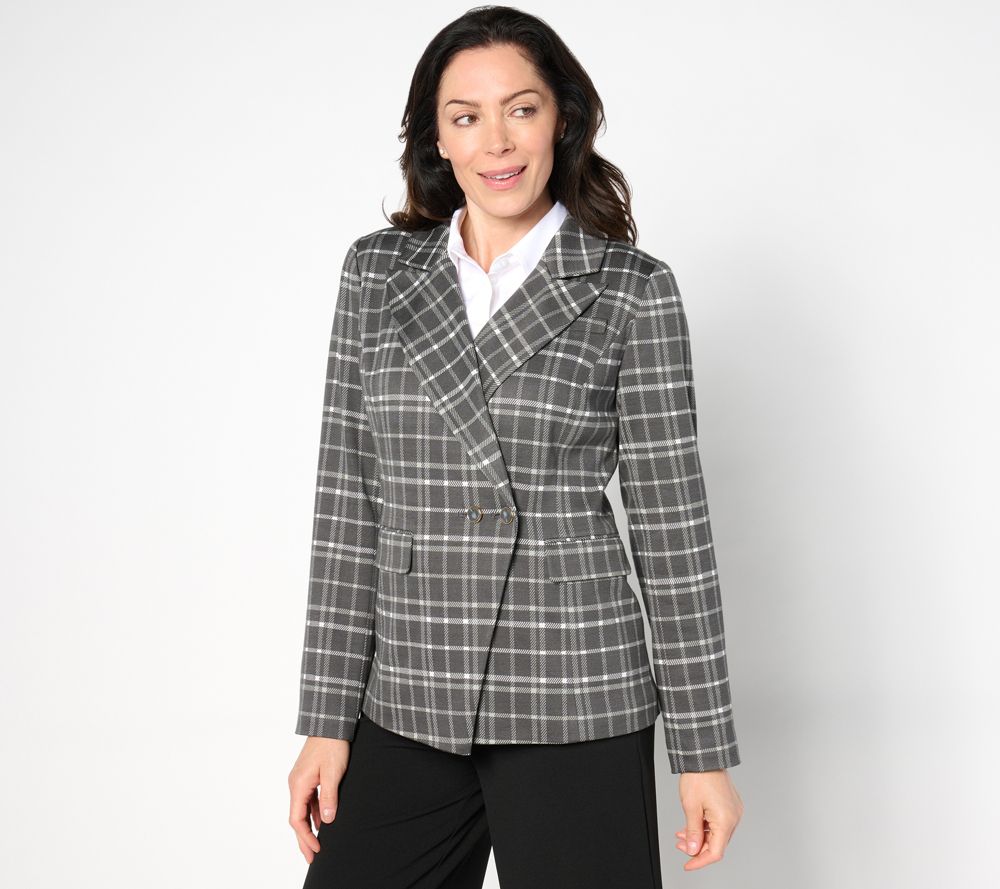 BEAUTIFUL by Lawrence Zarian Silky Ponte Double Button Blazer — Charcoal (manufacturer stock photo)