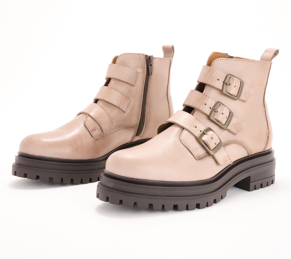 Miz Mooz Leather Buckled Ankle Boots - Lorra — Beige (manufacturer stock photo)
