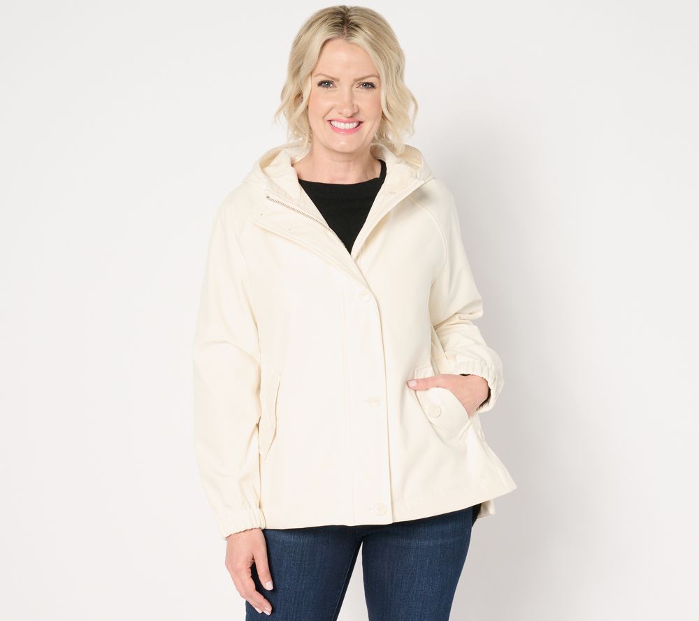 Dennis Basso V-Luxe Coat with Button Vent — Luxe Ivory (manufacturer stock photo)