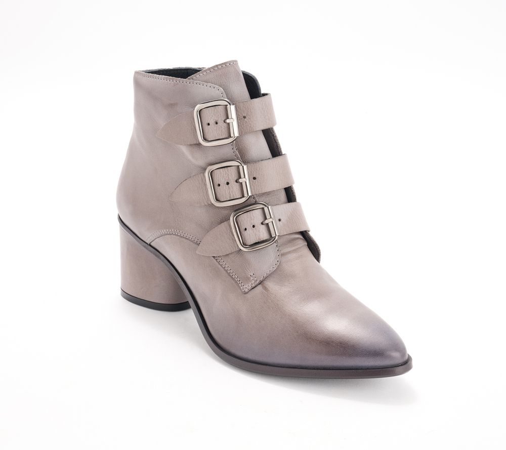 Miz Mooz Leather Heeled Ankle Boots - Janae — Graphite (manufacturer stock photo)