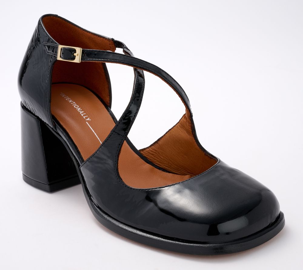 Intentionally Blank Leather Cross Strap Pumps- Fredo — Black (manufacturer stock photo)