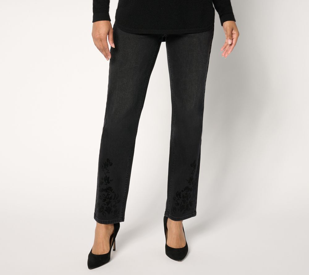Isaac Mizrahi Live! Tall True Denim Black Flocked Jeans — Black (manufacturer stock photo)