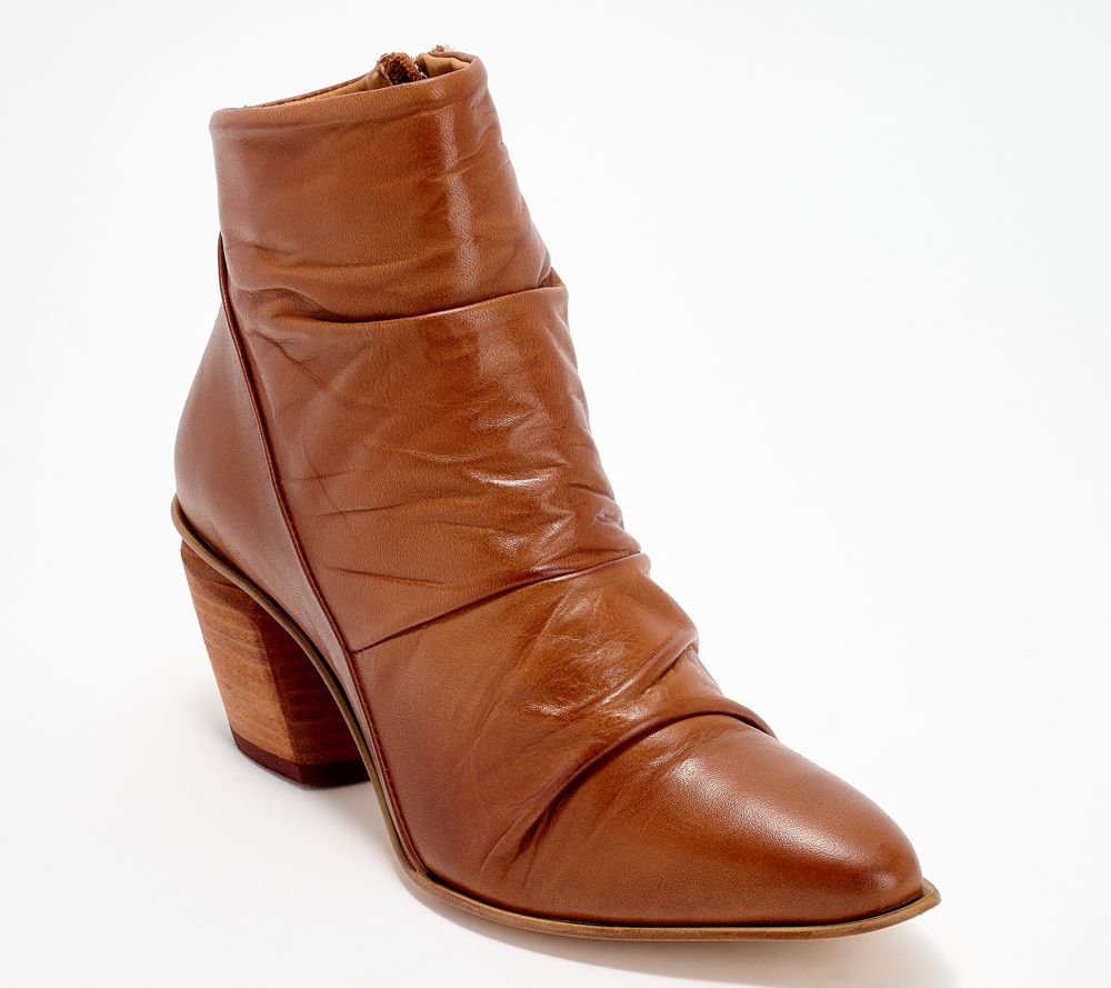 Miz Mooz Leather Ruched Ankle Boots - Jeanie — Brandy (manufacturer stock photo)