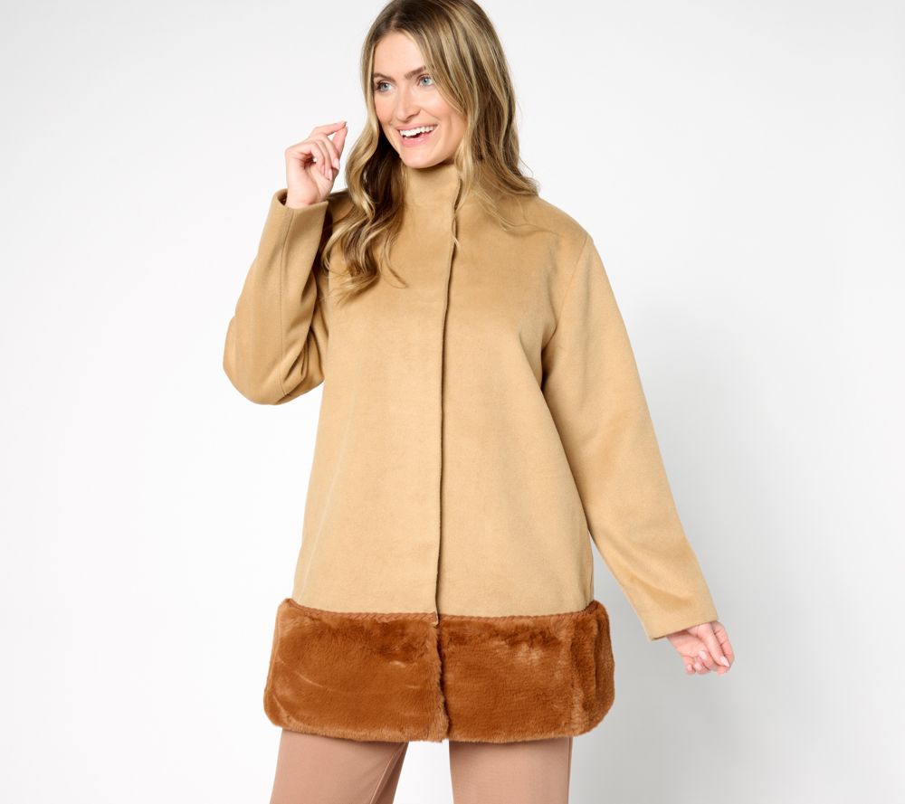 by Stacy London Coat with Removeable Faux Fur Hem — Camel (manufacturer stock photo)