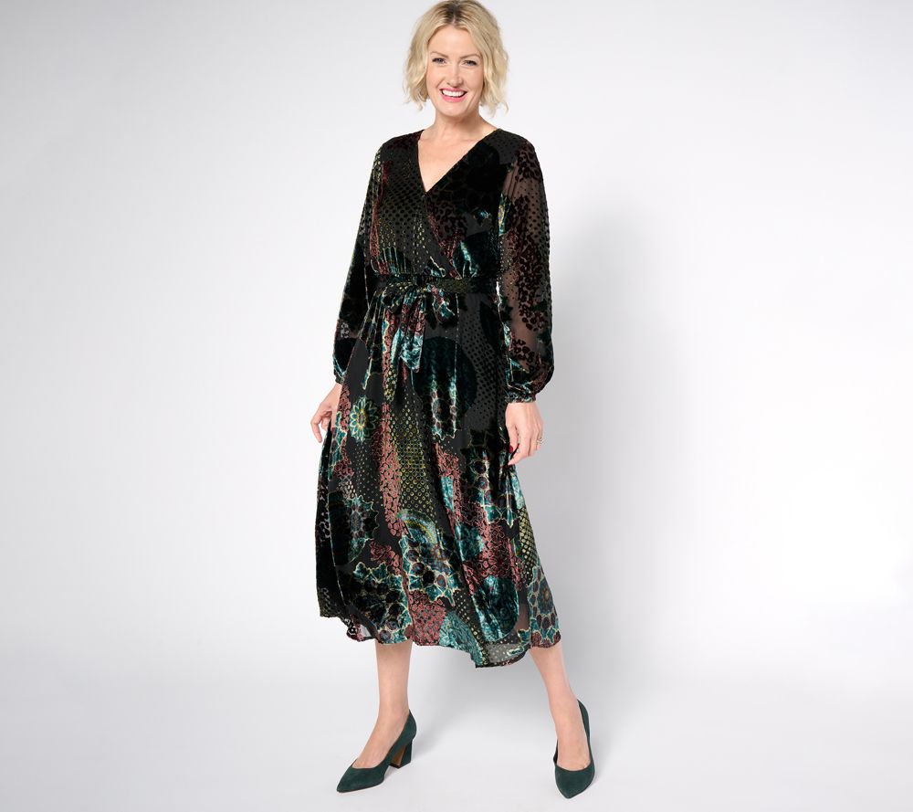 Destination 365 Petite Burnout Velvet Long Sleeve Maxi Dress — Multi (manufacturer stock photo)
