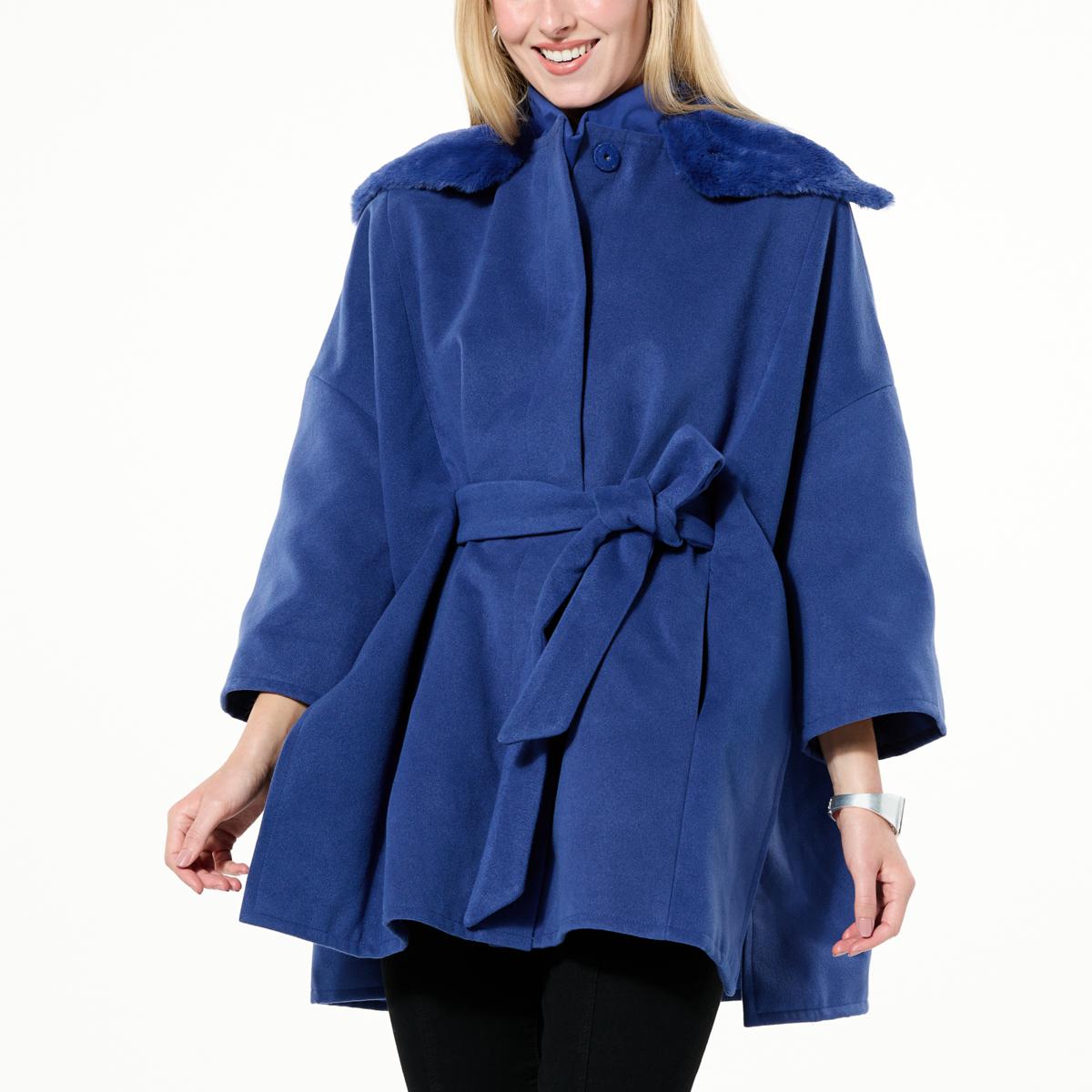 Wynne Drama Poncho with Faux Fur Collar — Twilight Blue (manufacturer stock photo)