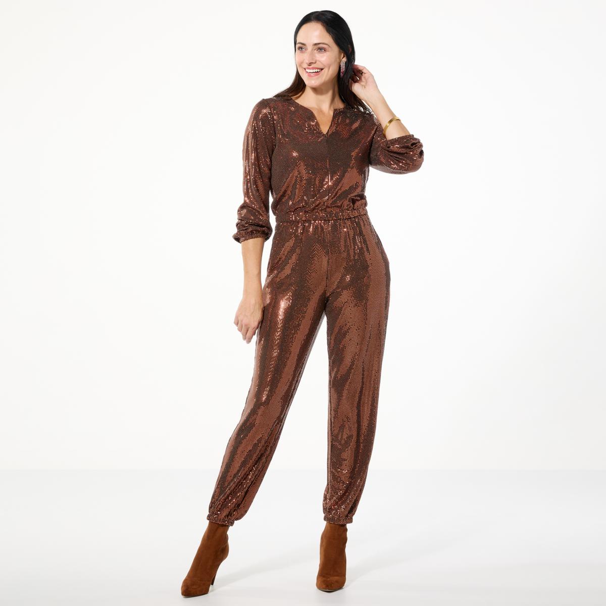 G by Giuliana Black Label Knit Jogger Jumpsuit — Bronze (manufacturer stock photo)