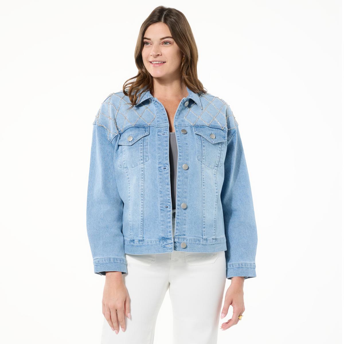 G by Giuliana Black Label Rhinestone Denim Jacket — Light Wash (manufacturer stock photo)