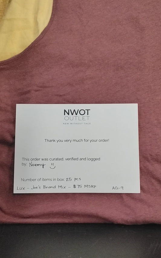 JOE'S JEANS & MORE | Women's Assorted Apparel | $75+ MSRP | BRANDED BOX | Shelf-Pulls/Returns | 25 Pieces | Small Box #AG-9