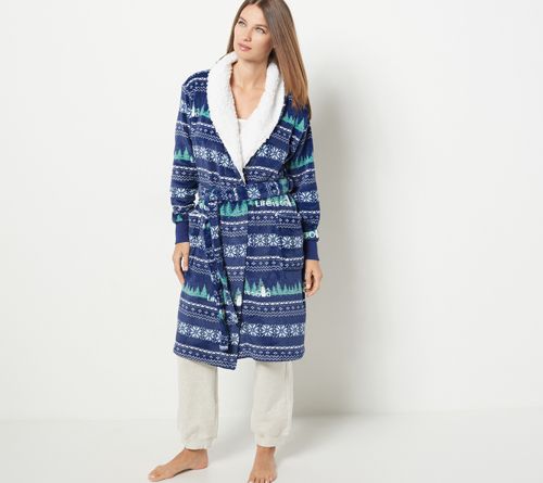 A454952 Life Is Good Plush Robe with Sherpa Collar by Berkshire — Darkest Blue; QVC stock photo