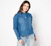 A643216 Women with Control My Wonder Denim Embellished Fringe Jacket — Midwash; QVC stock photo