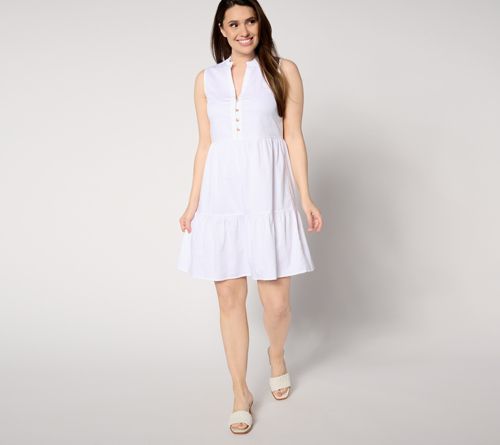 A654879 NIC+ZOE Tia Woven Sleeveless Dress — White; QVC stock photo