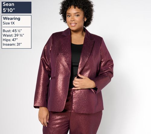 A666398 Joan Rivers Red Carpet Regular Metallic Shimmer Blazer — Merlot; QVC stock photo