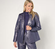 A667047 Joan Rivers Red Carpet  Petite Metallic Shimmer Blazer — Twilight; QVC stock photo