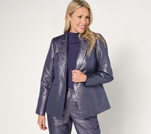 A667047 Joan Rivers Red Carpet  Petite Metallic Shimmer Blazer — Twilight; QVC stock photo