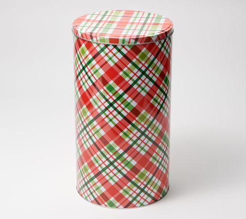 K55862 Temp-tations Holiday 5.5-Gallon Tin — Plaid; QVC stock photo