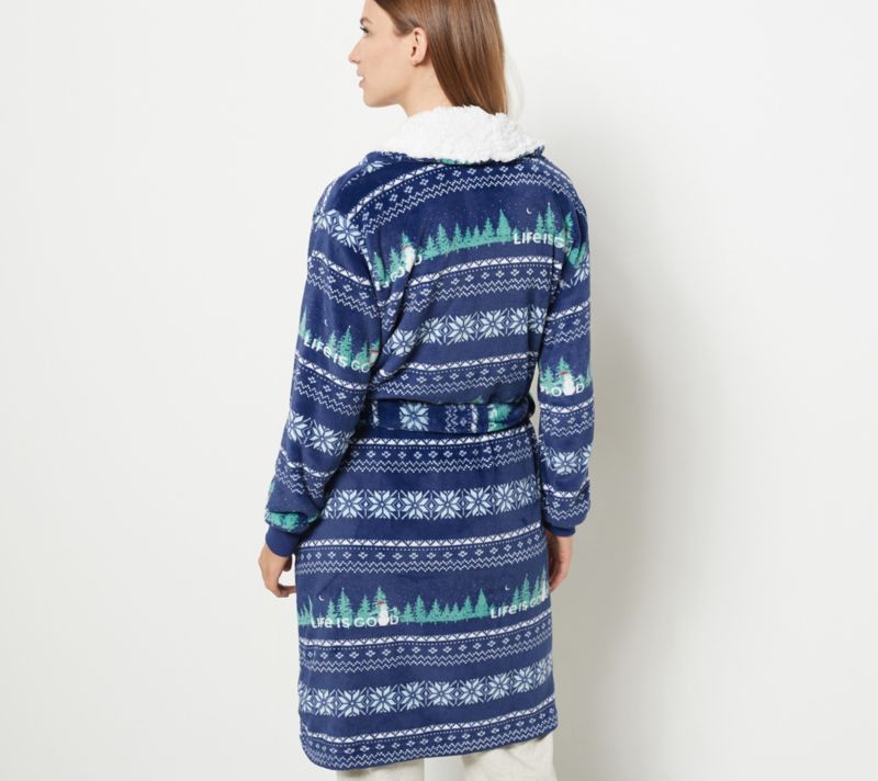A454952 Life Is Good Plush Robe with Sherpa Collar by Berkshire — Darkest Blue; QVC stock photo, additional product view