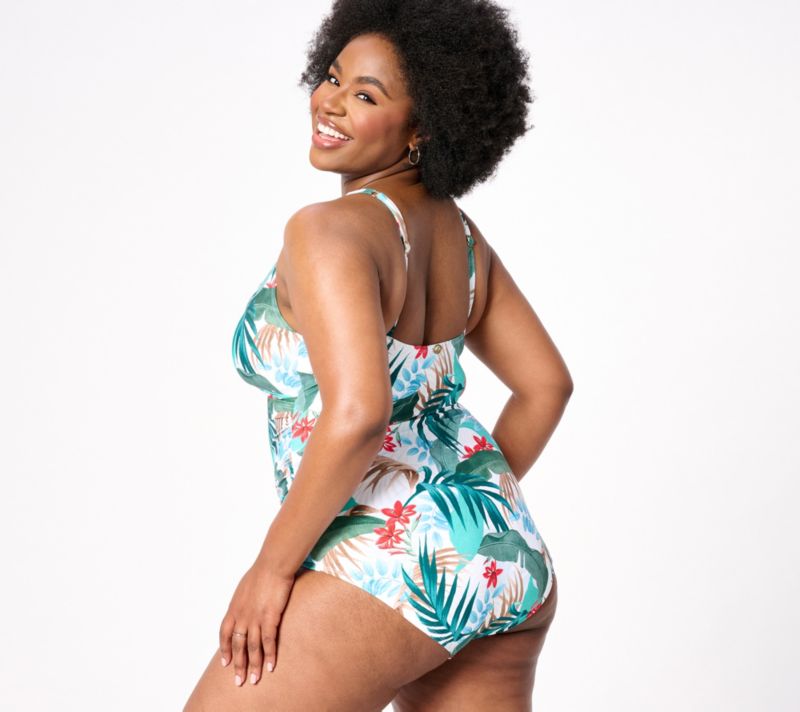 A596110 Jantzen Draped Surplice Mailot One-Piece Swimsuit — Multi Ceramic; QVC stock photo, additional product view