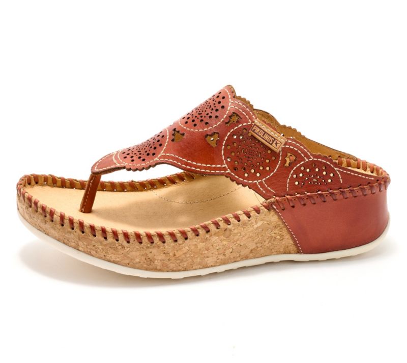 A642176 Pikolinos Leather Thong Sandals - Albir — Brick; QVC stock photo, additional product view