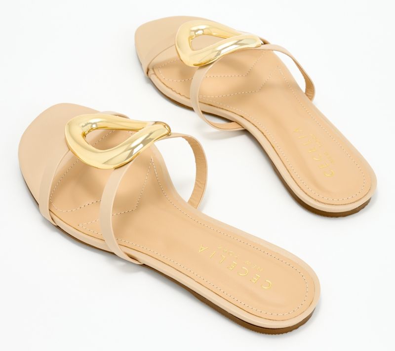 A642631 Cecelia New York Leather Slide Sandals - Mig — Nude Gold; QVC stock photo, additional product view