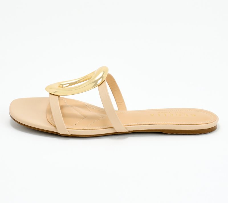A642631 Cecelia New York Leather Slide Sandals - Mig — Nude Gold; QVC stock photo, additional product view