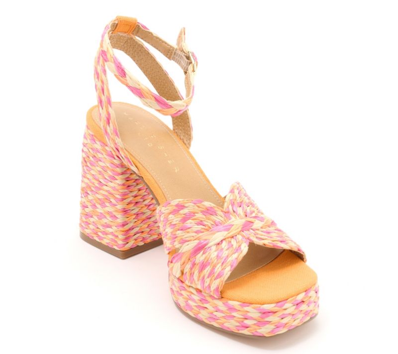 A642850 Marc Fisher LTD Raffia Platform Sandals - Janie-QV — Pink Multi; QVC stock photo, additional product view