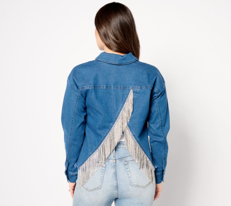 A643216 Women with Control My Wonder Denim Embellished Fringe Jacket — Midwash; QVC stock photo, additional product view