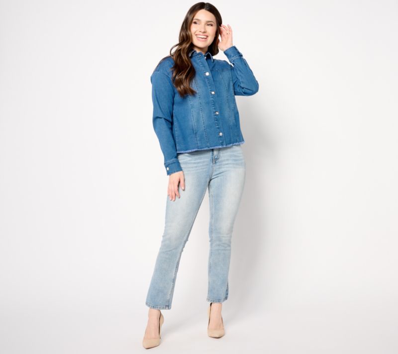 A643216 Women with Control My Wonder Denim Embellished Fringe Jacket — Midwash; QVC stock photo, additional product view
