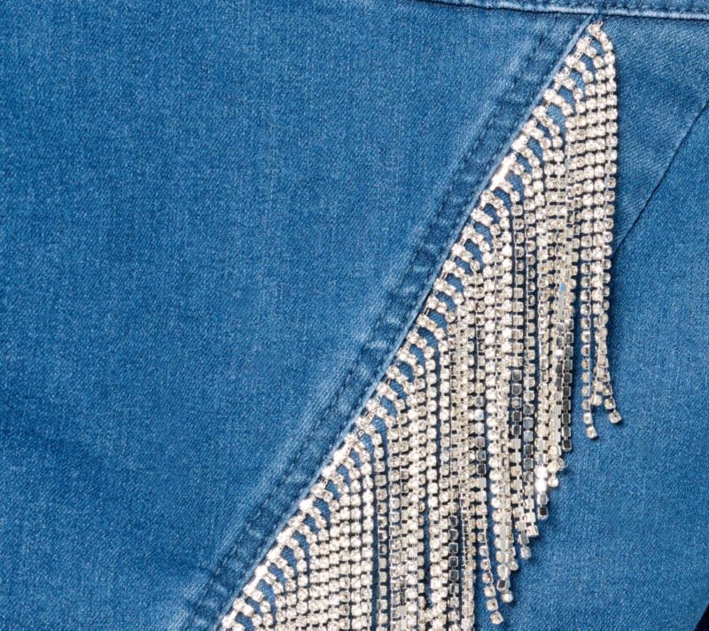 A643216 Women with Control My Wonder Denim Embellished Fringe Jacket — Midwash; QVC stock photo, additional product view