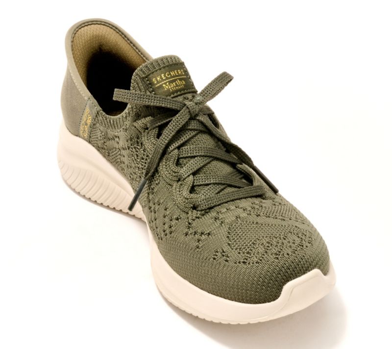 A645271 Martha Stewart x Skechers Slip-ins Ultra Flex Crochet Shoes — Olive; QVC stock photo, additional product view