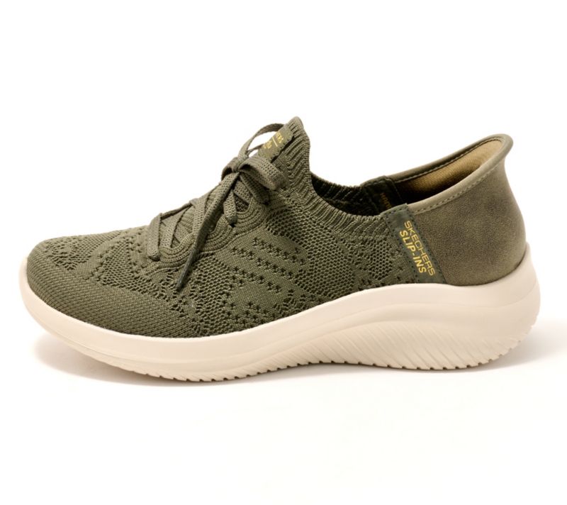 A645271 Martha Stewart x Skechers Slip-ins Ultra Flex Crochet Shoes — Olive; QVC stock photo, additional product view