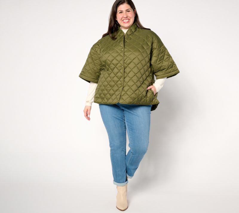 A655191 Joan Rivers Quilted 3/4 Sleeve Button Back Detailed Jacket — Dark Olive; QVC stock photo, additional product view