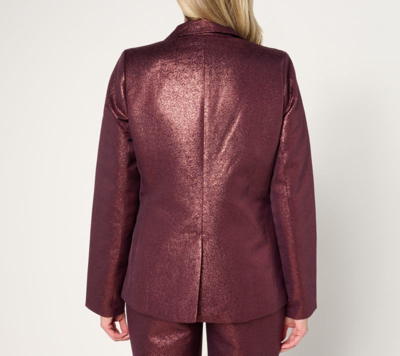 A667047 Joan Rivers Red Carpet  Petite Metallic Shimmer Blazer — Merlot; QVC stock photo, additional product view