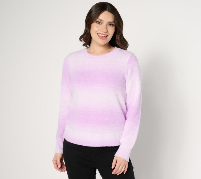 A672680 AnyBody Eyelash Yarn Long Sleeve Ombre Sweater — Amethyst; QVC stock photo, additional product view