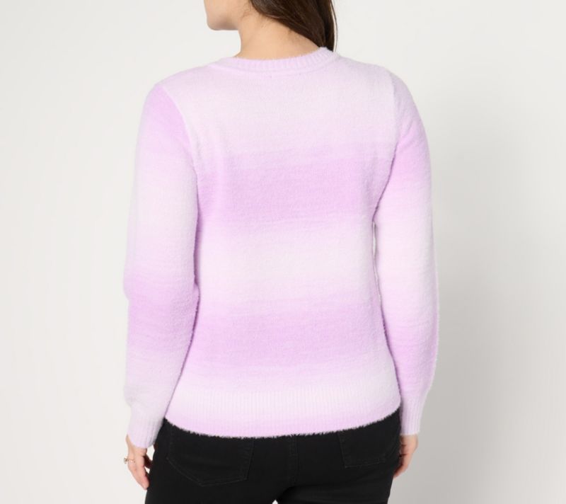 A672680 AnyBody Eyelash Yarn Long Sleeve Ombre Sweater — Amethyst; QVC stock photo, additional product view