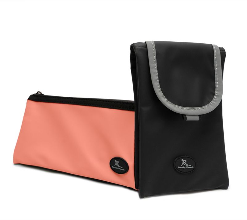 E323417 Buddy Pouch Set of 2 Belt Pouches for Phones & Accessories — Black/Coral; QVC stock photo, additional product view