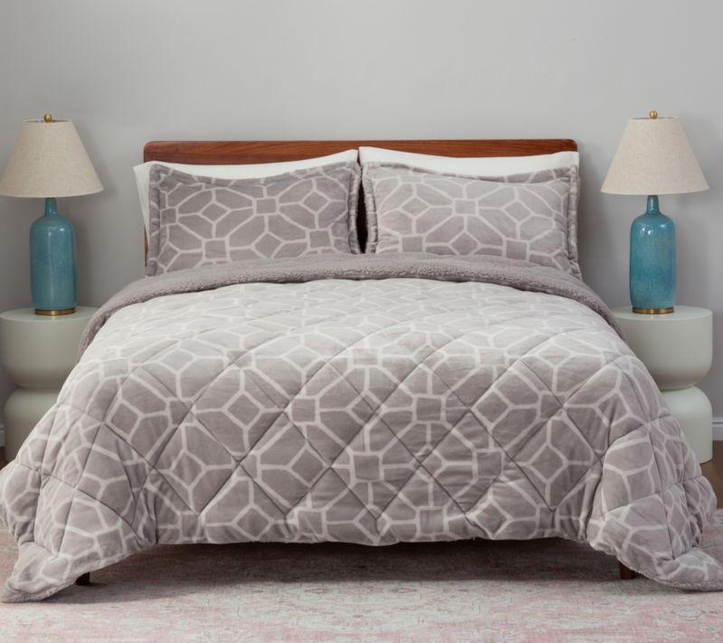 H472885 Berkshire Printed Velvetsoft Reverse Sherpa Comforter-Twin — Grey; QVC stock photo, additional product view