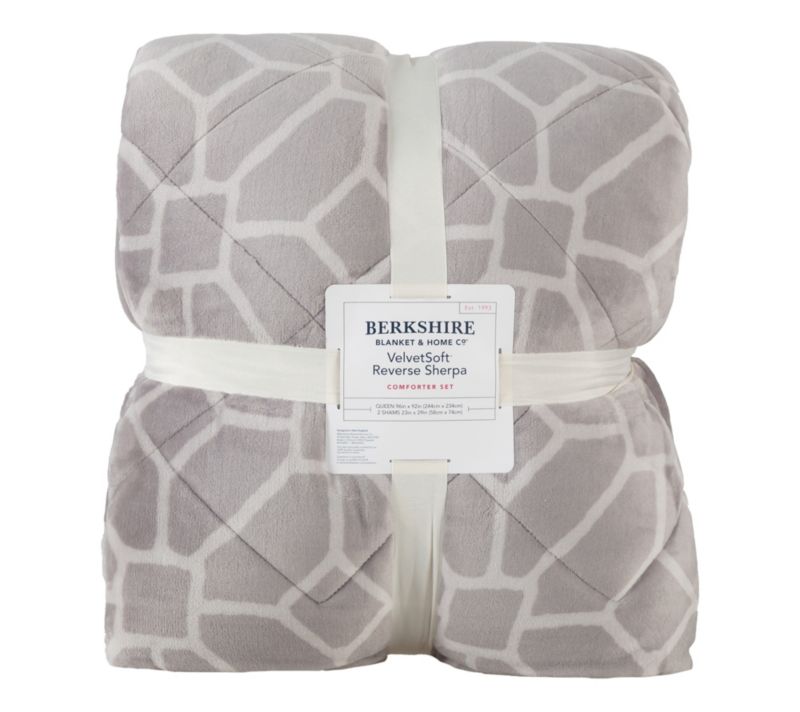 H472885 Berkshire Printed Velvetsoft Reverse Sherpa Comforter-Twin — Grey; QVC stock photo, additional product view