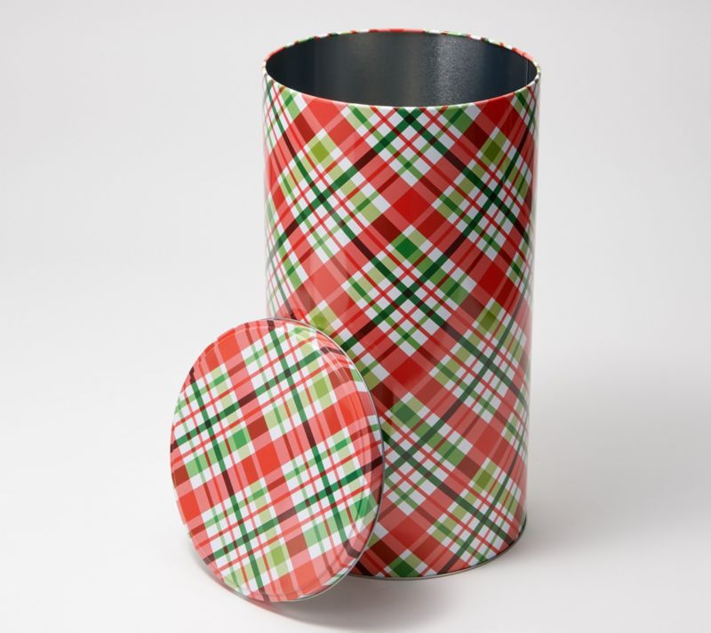 K55862 Temp-tations Holiday 5.5-Gallon Tin — Plaid; QVC stock photo, additional product view